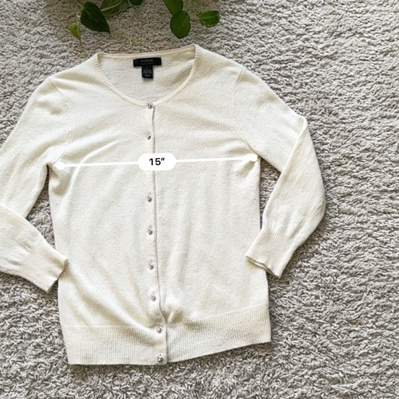 Vintage Express Cream Angora & Wool Blend Cardigan sweater  Rhinestone Buttons - Picture 3 of 7